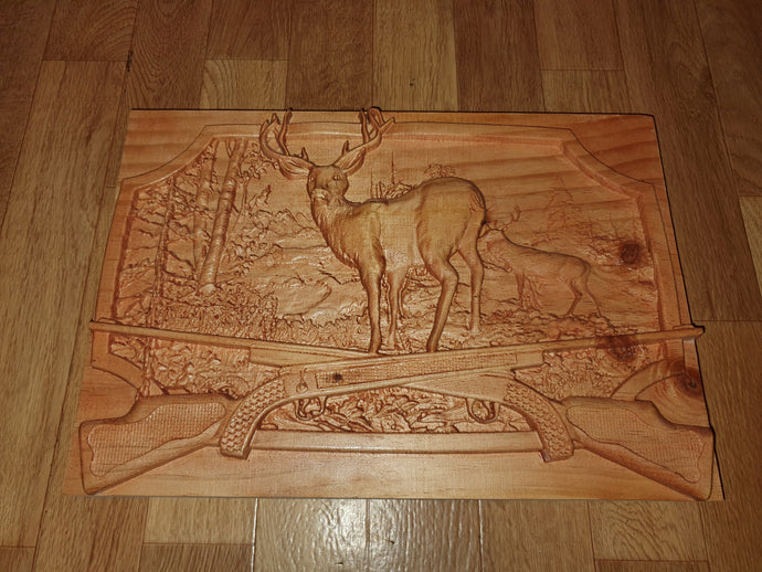 Stag Hunting Relief Carving
